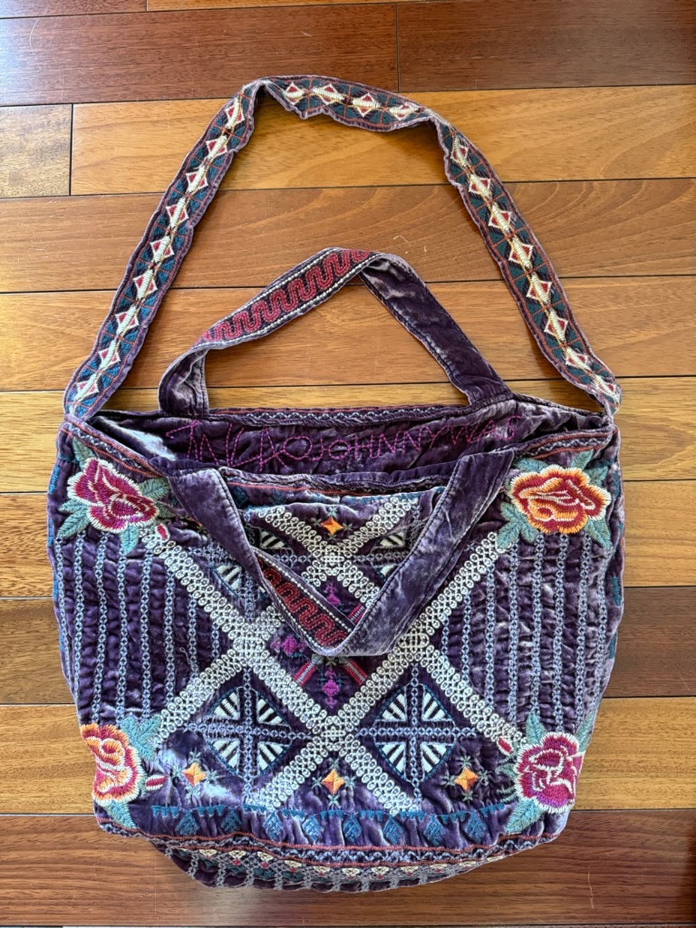 LIKE NEW!!! 💜 Johnny Was Embroidered Velvet Tote Bag in Deep Purple - Picture 4 of 5